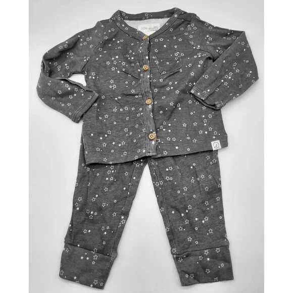 LITTLE PLANET BY CARTER'S Organic 2 PC Set Gray Stars Pants Button Up Top 9M - Picture 1 of 5
